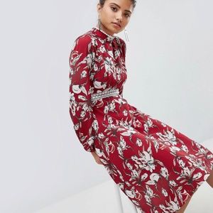 Asos boohoo red lace open back midi dress